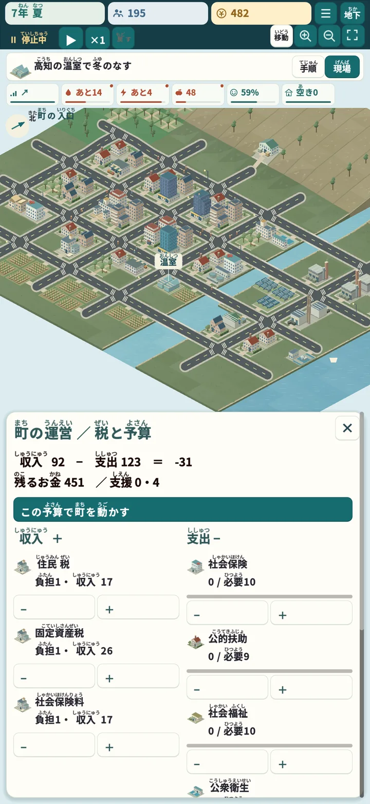 町の運営 ― 税と予算を決める画面