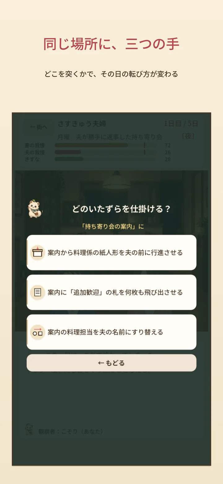 さすきゅう住宅街 同じ場所に三つの手。どのいたずらを仕掛ける?